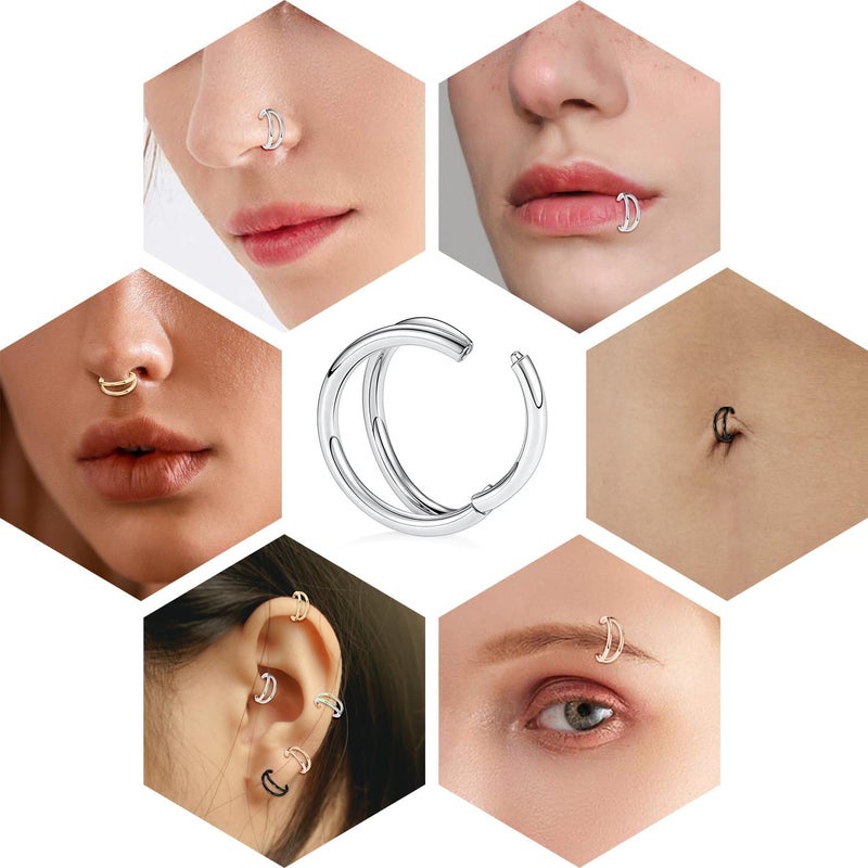 FUNLMO Store 316L Surgical Steel Nose Hoop Septum Conch Piercing Jewelry Cartilage Daith Helix Tragus Rook Lobe Earring Triple/Double Nose Lip Ring 20G 18G 16G - Image 5